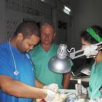 Dr.Ernesto Gonzalez, is supervised during surgery by Dr. Keith as Jasmine Lister, a budding veterinary student, looks on.